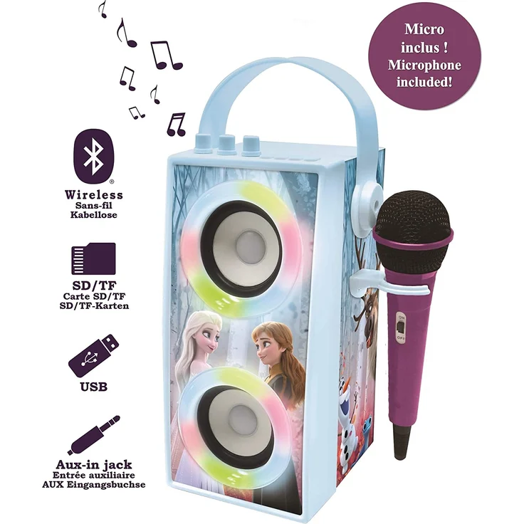 Lexibook BTP180FZZ Disney Frozen-Tragbarer Bluetooth-Lichtlautsprecher mit Mikrofon, Stereoanlage, Lichteffekten, Karaoke, Kabelloser, USB, SD-Karte, Akku, Blau - Preisvergleich – Bild 2
