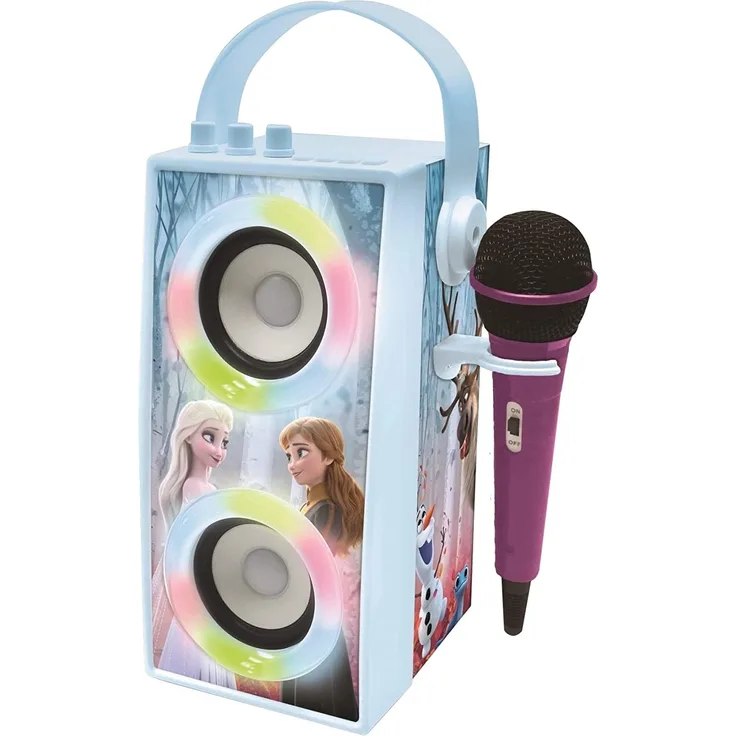 Lexibook BTP180FZZ Disney Frozen-Tragbarer Bluetooth-Lichtlautsprecher mit Mikrofon, Stereoanlage, Lichteffekten, Karaoke, Kabelloser, USB, SD-Karte, Akku, Blau - Preisvergleich
