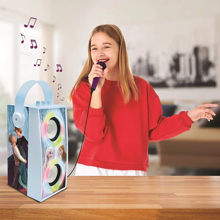 Lexibook BTP180FZZ Disney Frozen-Tragbarer Bluetooth-Lichtlautsprecher mit Mikrofon, Stereoanlage, Lichteffekten, Karaoke, Kabelloser, USB, SD-Karte, Akku, Blau - Preisvergleich – Bild 7