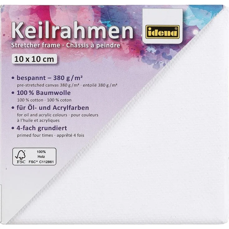 Idena 60009 - Keilrahmen mit Leinwand aus 100% Baumwolle, 380 g/m², FSC zertifiziert, für Öl- und Acrylfarben, ca. 10 x 10 cm, weiß – Bild 2