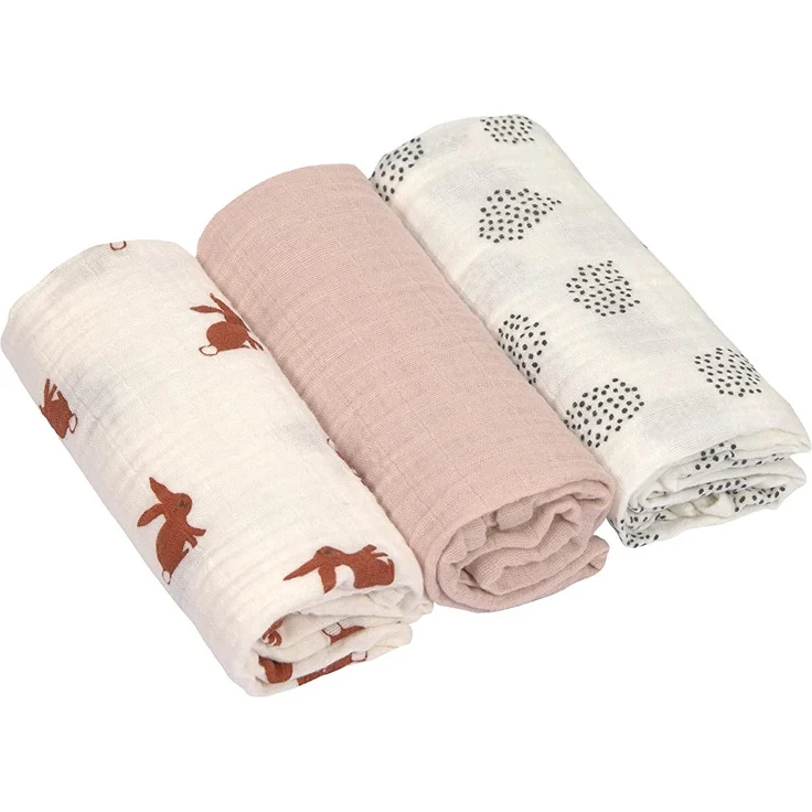 Laessig Little Forest Rabbit Wickeltuch 3 Stück Beige – Bild 1