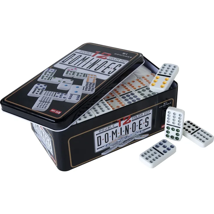 Engelhart - 250103 - Domino Doppel 12 in Metalldose - Kinder und Erwachsene Taktik Spiel - Brettspiel