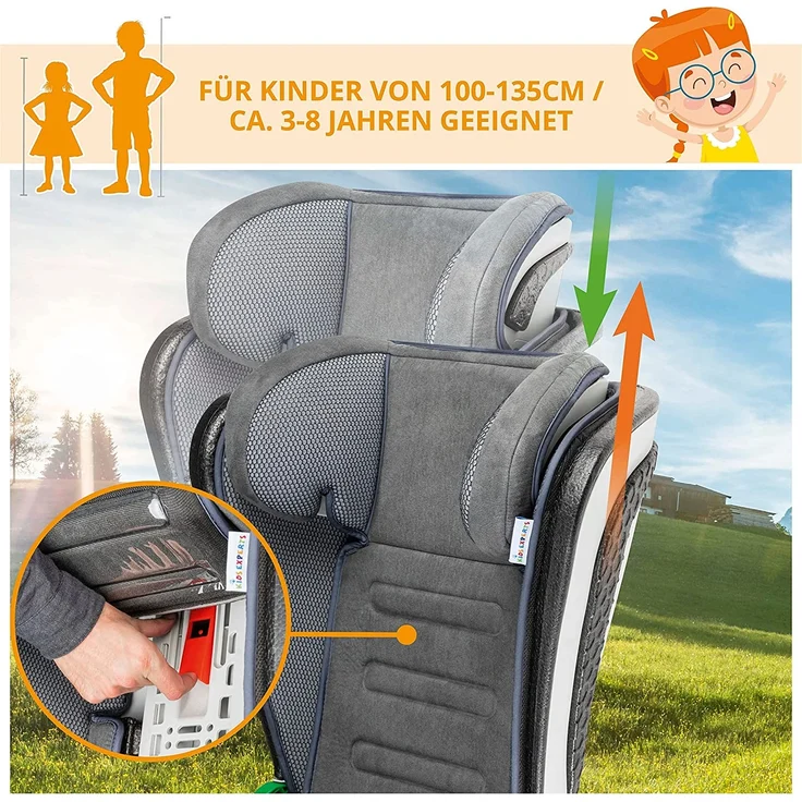 Walser Auto-Kindersitz Noemi, klappbarer Kinderautositz mit höhenverstellbarer Kopfstütze, ECE R129 geprüft, mitwachsend 3-8 Jahre Anthrazit – Bild 3