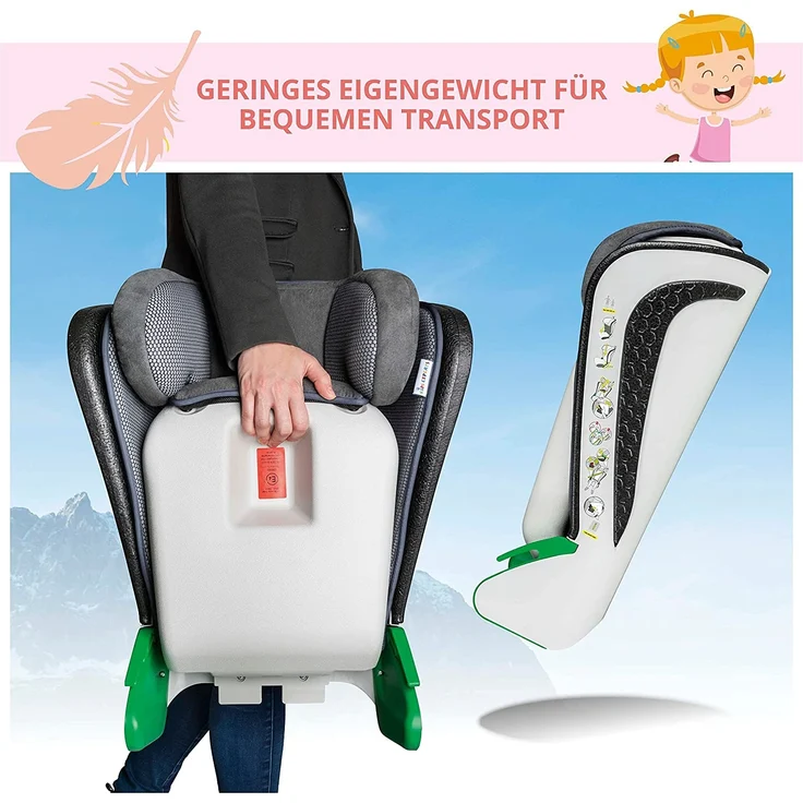 Walser Auto-Kindersitz Noemi, klappbarer Kinderautositz mit höhenverstellbarer Kopfstütze, ECE R129 geprüft, mitwachsend 3-8 Jahre Anthrazit – Bild 7