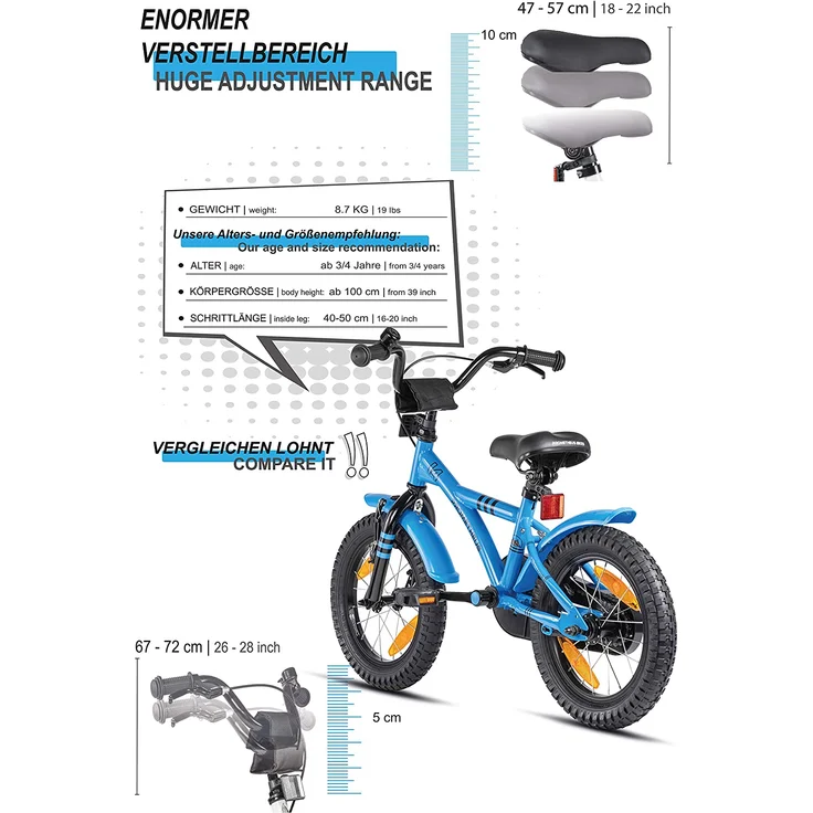 Prometheus Bicycles Kinderfahrrad Hawk, 1 Gang, 14 Zoll, RH 23 cm, blau – Bild 4