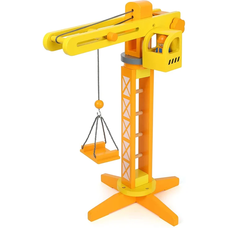 Small Foot 12007 Baukran aus Holz, FSC 100%-Zertifiziert, mit Baustellenzubehör, 13 Teile, 360 Grad drehbar, für kleine Bauarbeiter Spielzeug, Mehrfarbig – Bild 5