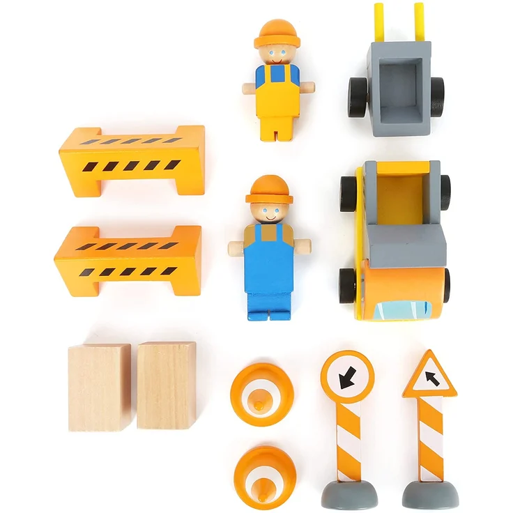 Small Foot 12007 Baukran aus Holz, FSC 100%-Zertifiziert, mit Baustellenzubehör, 13 Teile, 360 Grad drehbar, für kleine Bauarbeiter Spielzeug, Mehrfarbig – Bild 3