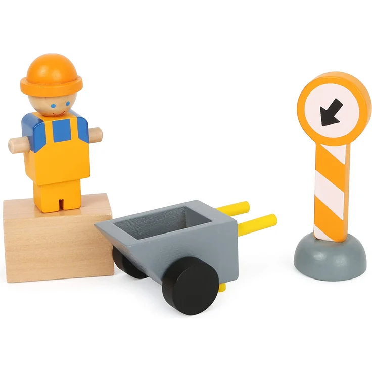 Small Foot 12007 Baukran aus Holz, FSC 100%-Zertifiziert, mit Baustellenzubehör, 13 Teile, 360 Grad drehbar, für kleine Bauarbeiter Spielzeug, Mehrfarbig – Bild 6