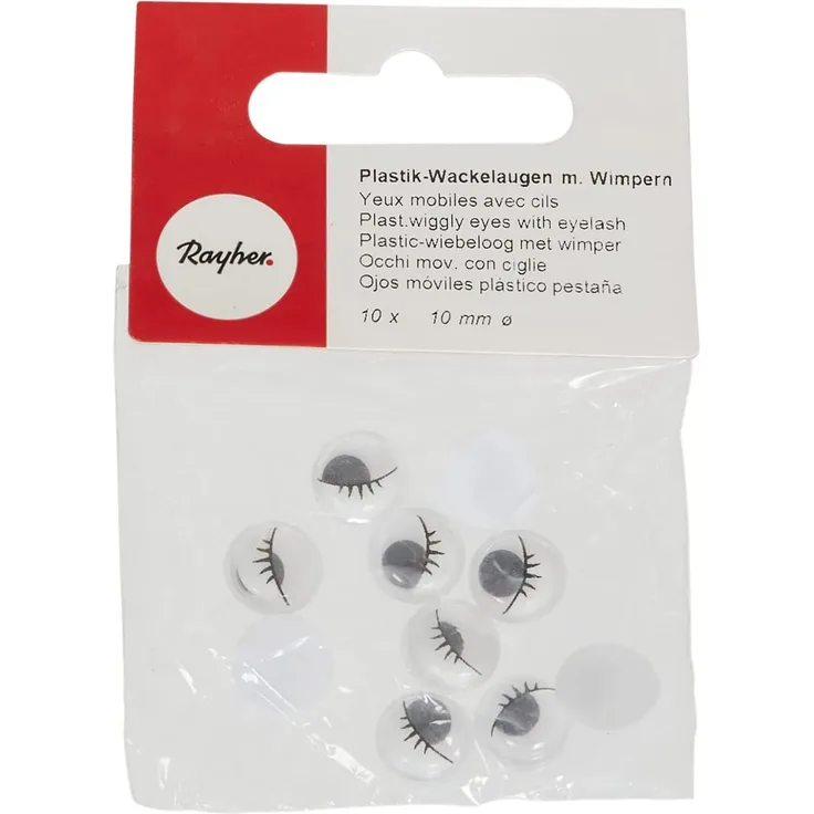 Rayher 8960701 Plastik-Wackelaugen mit Wimpern, 10mm Ã¸, zum Kleben, SB