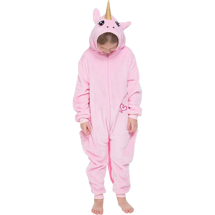 corimori - Rose das Einhorn Kinder Jungen Mädchen Onesie Jumpsuit Anzug Kostüm Verkleidung (Gr. 110-130 cm), Rosa