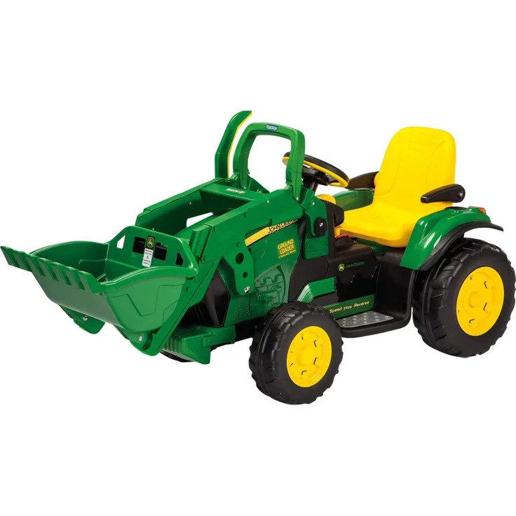 Peg Perego 'John Deere Ground Loader' Elektrotraktor, Gelb/Grün, zwei 12 V Motoren, bis zu 7,3 km/h schnell, mit großer Frontschaufel und integriertem UKW-Radio, ab 3 Jahren