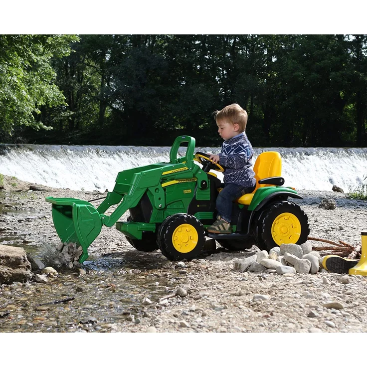 Peg Perego 'John Deere Ground Loader' Elektrotraktor, Gelb/Grün, zwei 12 V Motoren, bis zu 7,3 km/h schnell, mit großer Frontschaufel und integriertem UKW-Radio, ab 3 Jahren – Bild 10