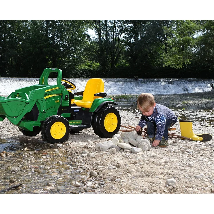 Peg Perego 'John Deere Ground Loader' Elektrotraktor, Gelb/Grün, zwei 12 V Motoren, bis zu 7,3 km/h schnell, mit großer Frontschaufel und integriertem UKW-Radio, ab 3 Jahren – Bild 15