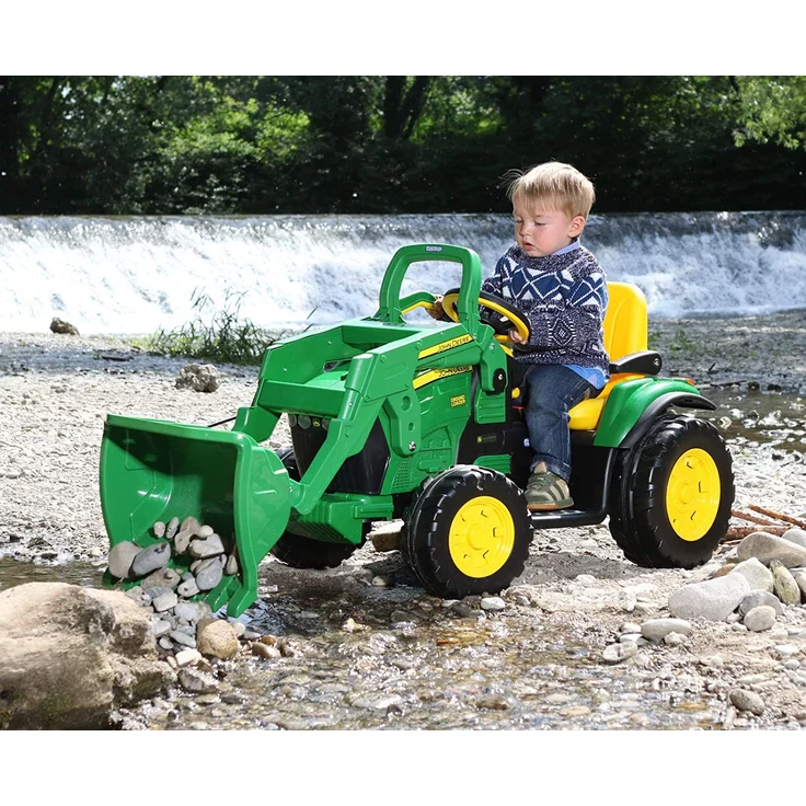Peg Perego 'John Deere Ground Loader' Elektrotraktor, Gelb/Grün, zwei 12 V Motoren, bis zu 7,3 km/h schnell, mit großer Frontschaufel und integriertem UKW-Radio, ab 3 Jahren – Bild 11