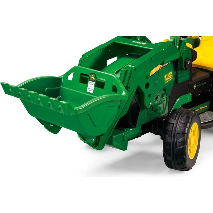 Peg Perego 'John Deere Ground Loader' Elektrotraktor, Gelb/Grün, zwei 12 V Motoren, bis zu 7,3 km/h schnell, mit großer Frontschaufel und integriertem UKW-Radio, ab 3 Jahren – Bild 2