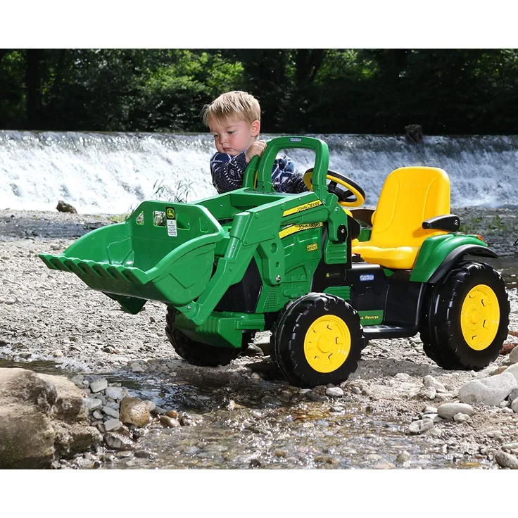 Peg Perego 'John Deere Ground Loader' Elektrotraktor, Gelb/Grün, zwei 12 V Motoren, bis zu 7,3 km/h schnell, mit großer Frontschaufel und integriertem UKW-Radio, ab 3 Jahren – Bild 12