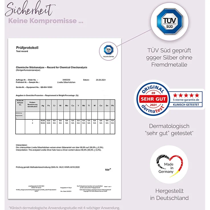 Livella Silberhütchen - Schützt und beruhigt bei wunden und empfindlichen Brustwarzen - Medizinprodukt Made in Germany - Stillhütchen 2 Stück - massives 999 Silber - Frei von Kupfer Nickel – Bild 3