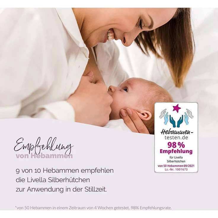 Livella Silberhütchen - Schützt und beruhigt bei wunden und empfindlichen Brustwarzen - Medizinprodukt Made in Germany - Stillhütchen 2 Stück - massives 999 Silber - Frei von Kupfer Nickel – Bild 9