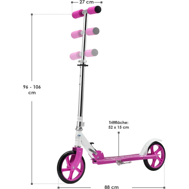 ArtSport 24620 'Cityroller Girl Power' Scooter, ab 3 Jahren, 3-fach höhenverstellbar bis 106 cm, klappbar, max. belastbar bis 100 kg, pink – Bild 2