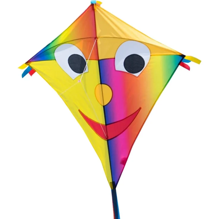 CIM Großer Kinder-Drachen - SUPER Drachen Happy Eddy Joker XL - Einleiner Flugdrachen für Kinder ab 6 Jahren - 90x98cm - inklusiv 80m Drachenschnur und Streifenschwänze - Preisvergleich – Bild 1