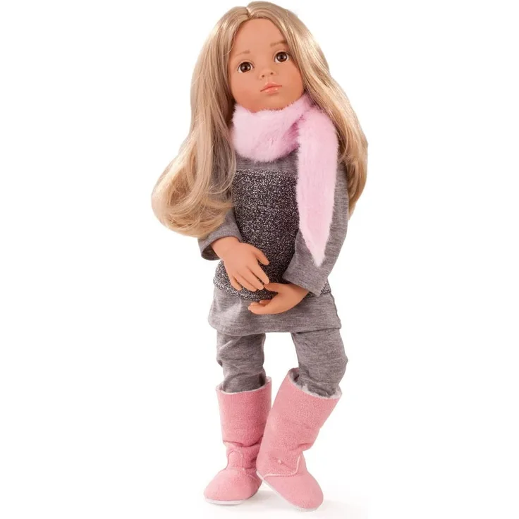 Götz 1466023 Happy Kidz Emily geht ins Kino Puppe - 50 cm große Multigelenk-Stehpuppe mit blonden Haaren, braunen Augen - 6-teiliges Set