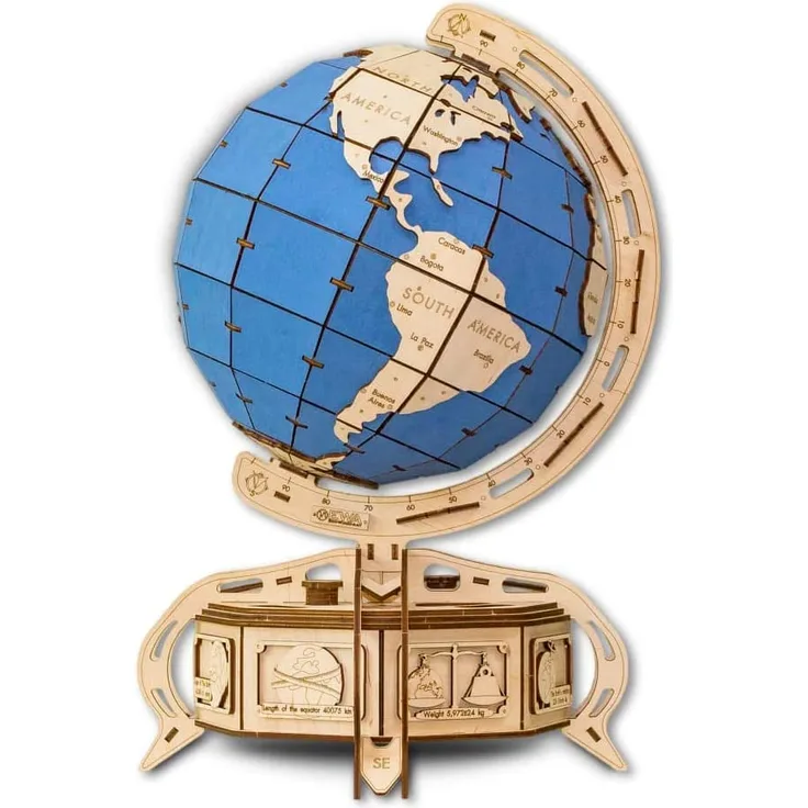 Eco Wood Art: Globe (blau)