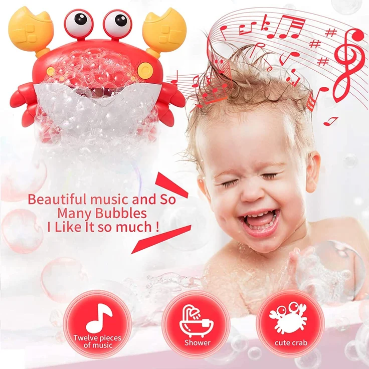 Jiosdo Baby Badewannenspielzeug, Krabbe Badespielzeug Bubble Mit Musik, Baby Wasserspielzeug Badewanne Spielzeug Kinder, Badespielzeug Baby ab 1 2 3 4 5 Jahr, Geschenke für Jungen und Mädchen (rot) – Bild 3