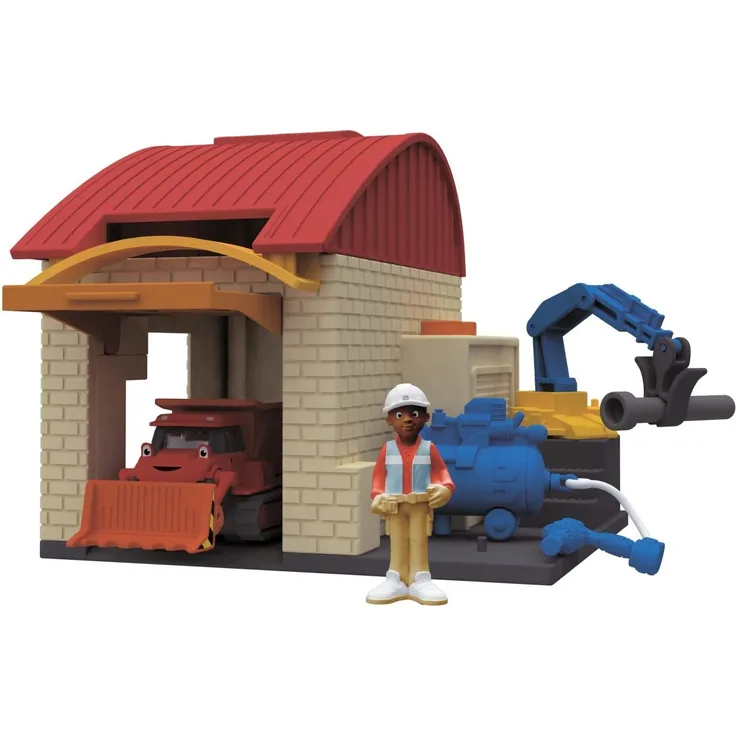 Dickie Toys 203133011 Bob der Baumeister Garagen Spielset Spielgarage mit vielen Funktionen, dem Bagger Buddel, 10 x 12 cm