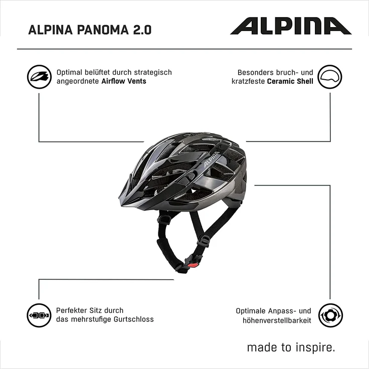 Alpina Panoma 2. 0 Black - Anthracite, Größe 56 - 59 cm - Fahrradhelm, Farbe Schwarz – Bild 2