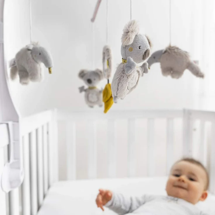 Fehn 064070 Musik-Mobile Australia – Spieluhr-Mobile mit niedlichen Tierchen in sanftem Grau – Für Babys von 0-5 Monaten – Höhe: 65 cm, ø 40 cm – Bild 3