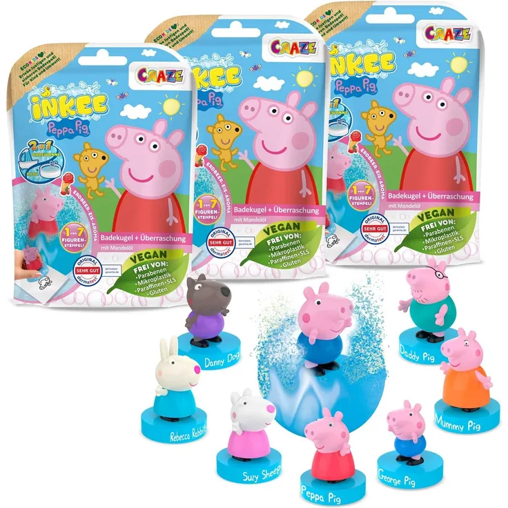 Craze INKEE SURPRISE - Peppa Pig Badekugeln Kinder mit Überraschung Peppa Wutz Spielzeug für die Badewanne - Badezusatz 3er-Multipack 46258