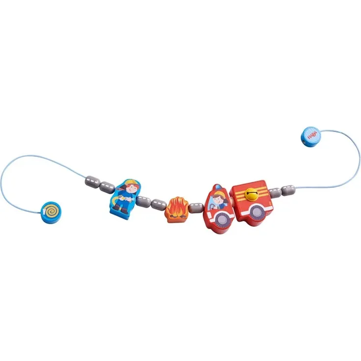 HABA 304633 - Kinderwagenkette Feuerwehrauto, Baby-Spielzeug mit Feuerwehr-Motiven und Glöckchen, Kinderwagen-Zubehör, geeignet ab 0 Jahren
