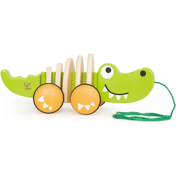 Hape E0348 - Krokodil "Croc" - Nachziehspielzeug aus Holz, grün, ab 12 Monaten