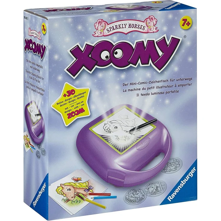 Ravensburger Xoomy Sparkly Horses - Comics zeichnen lernen, Kreatives Zeichnen und Malen für Kinder ab 7 Jahren, Mini-Zeichentisch für unterwegs – Bild 1