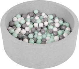 SELONIS Bällebad Bällepool Für Baby Kinder 90X30cm/200 Bälle Rund, Hellgrau: Weiß/Grau/Minze