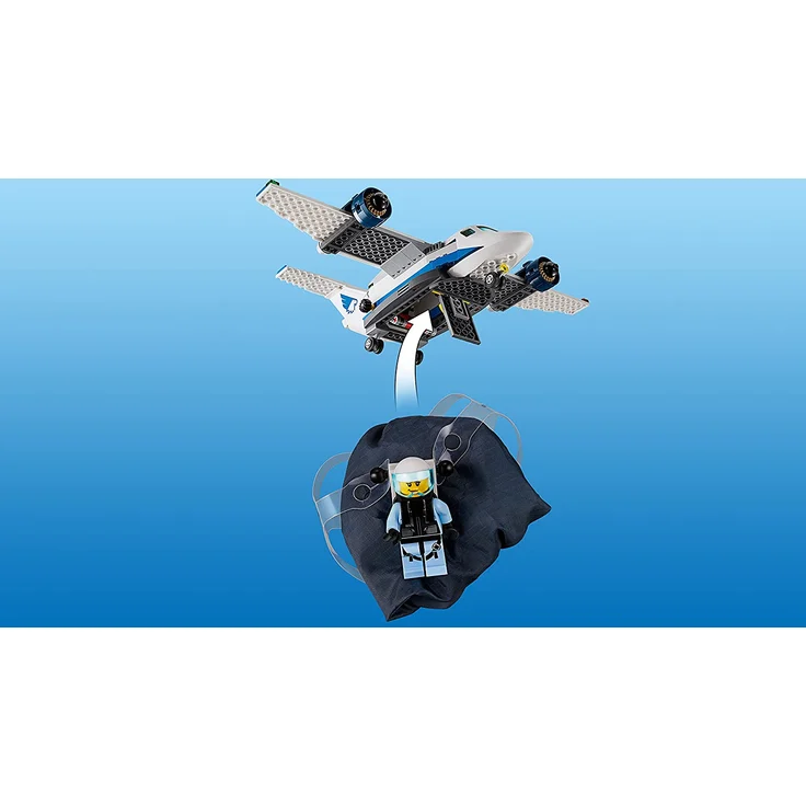 LEGO 60210 City, Polizei Fliegerstützpunkt, Flugzeug mit Fallschirmjäger plus Jetpack, Motorrad und Auto, Police Chase Bausets für Kinder – Bild 5