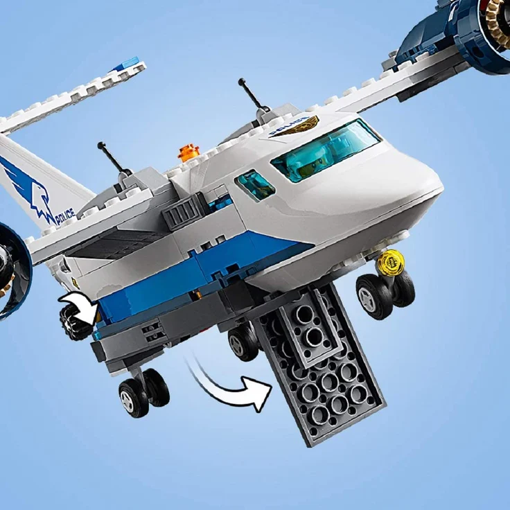LEGO 60210 City, Polizei Fliegerstützpunkt, Flugzeug mit Fallschirmjäger plus Jetpack, Motorrad und Auto, Police Chase Bausets für Kinder – Bild 11