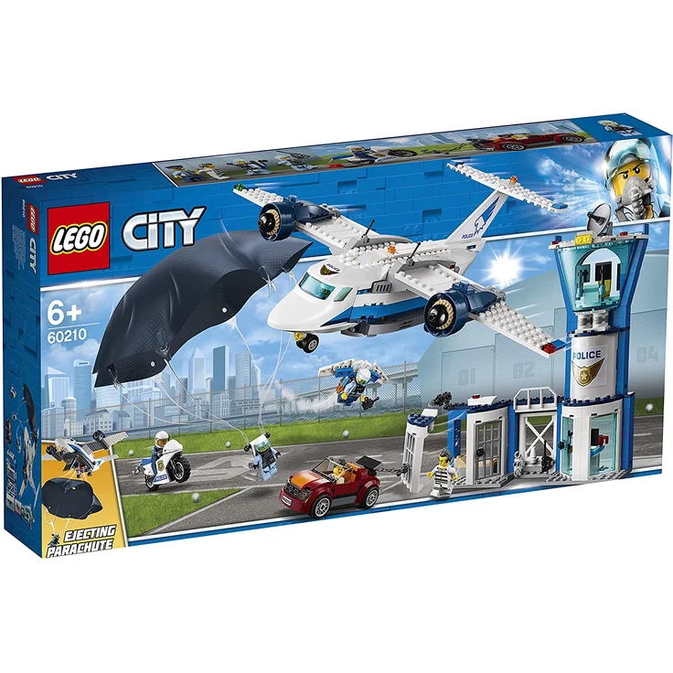 LEGO 60210 City, Polizei Fliegerstützpunkt, Flugzeug mit Fallschirmjäger plus Jetpack, Motorrad und Auto, Police Chase Bausets für Kinder – Bild 1