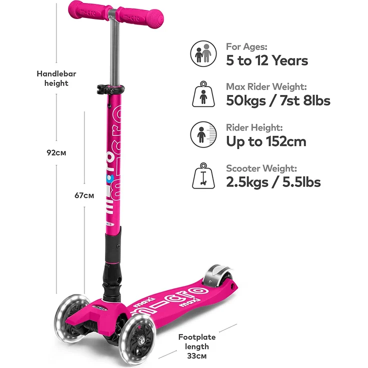 Maxi Micro Deluxe Faltbar mit LED Räder Shocking Pink – Bild 3