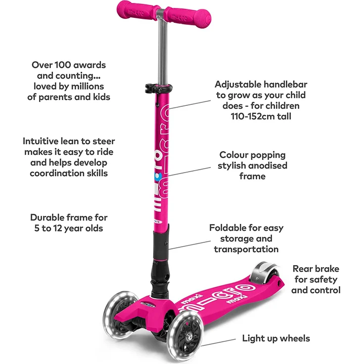 Maxi Micro Deluxe Faltbar mit LED Räder Shocking Pink – Bild 2
