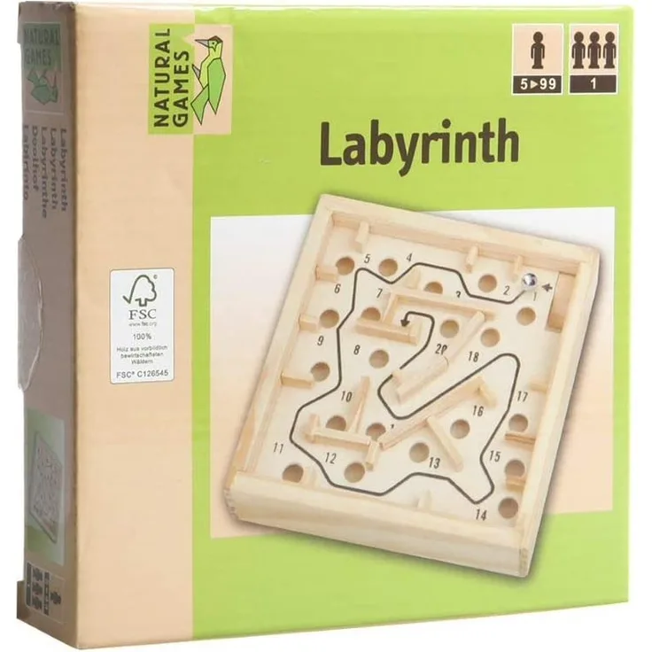 Natural Games Holz Labyrinth, 12 x 12 cm