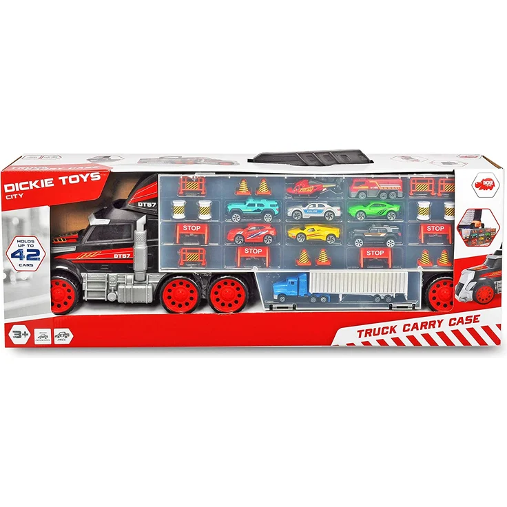 Dickie Toys 203749023 Carry Case, Truck mit Tragegriff inkl. 7 Spielzeugautos und Helikopter & Zubehör, 62 cm, ab 3 Jahren – Bild 5