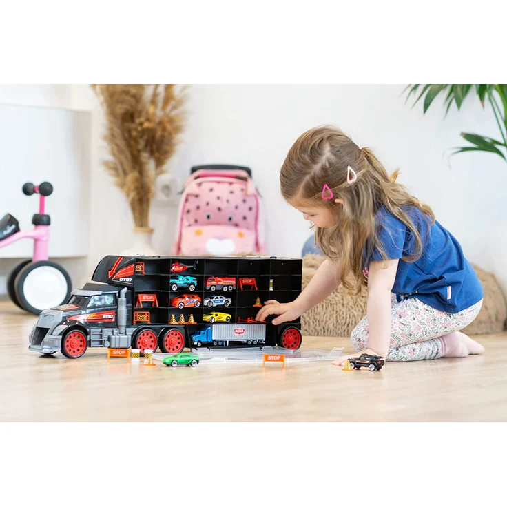 Dickie Toys 203749023 Carry Case, Truck mit Tragegriff inkl. 7 Spielzeugautos und Helikopter & Zubehör, 62 cm, ab 3 Jahren – Bild 6