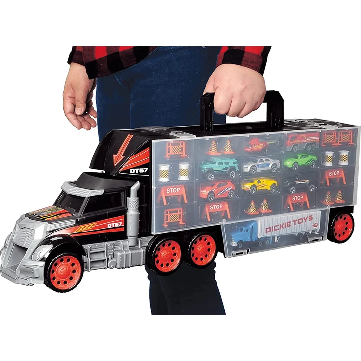 Dickie Toys 203749023 Carry Case, Truck mit Tragegriff inkl. 7 Spielzeugautos und Helikopter & Zubehör, 62 cm, ab 3 Jahren – Bild 7