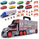 Dickie Toys 203749023 Carry Case, Truck mit Tragegriff inkl. 7 Spielzeugautos und Helikopter & Zubehör, 62 cm, ab 3 Jahren