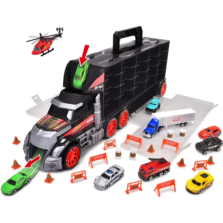 Dickie Toys 203749023 Carry Case, Truck mit Tragegriff inkl. 7 Spielzeugautos und Helikopter & Zubehör, 62 cm, ab 3 Jahren – Bild 2