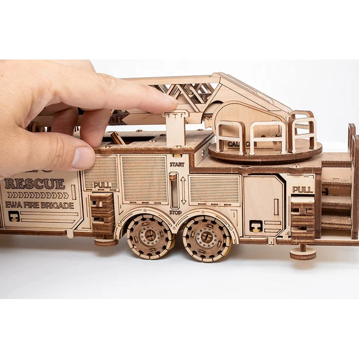 EWA Eco-Wood-Art - 3D-Holzpuzzle für Jugendliche und Erwachsene - Feuerwehrauto - DIY-Bausatz, Selbstmontage, kein Kleber erforderlich - 439 Stück, FIRE Truck, Natürlich – Bild 3