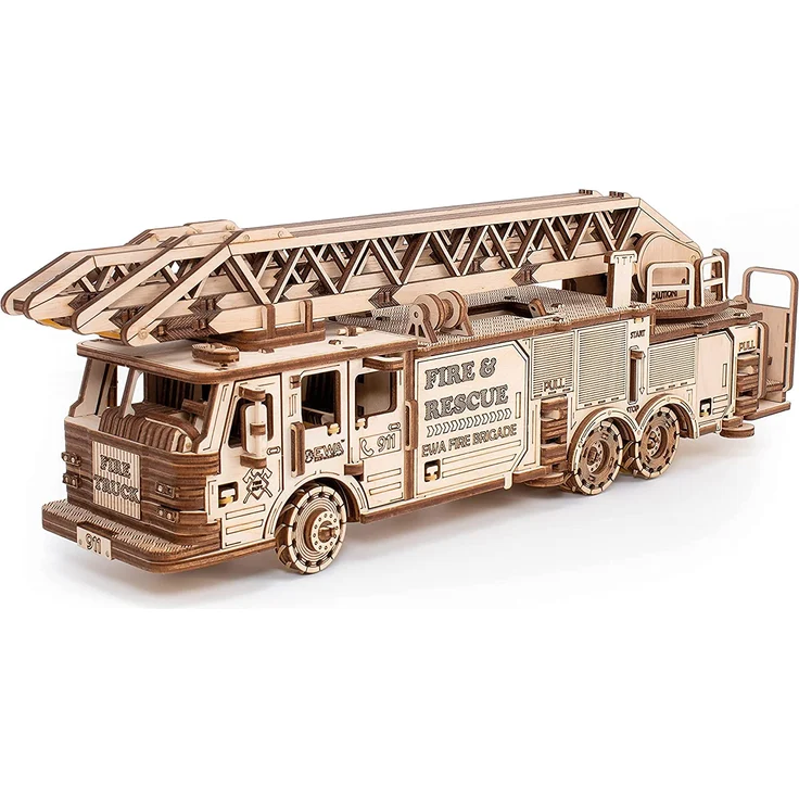 EWA Eco-Wood-Art - 3D-Holzpuzzle für Jugendliche und Erwachsene - Feuerwehrauto - DIY-Bausatz, Selbstmontage, kein Kleber erforderlich - 439 Stück, FIRE Truck, Natürlich – Bild 1