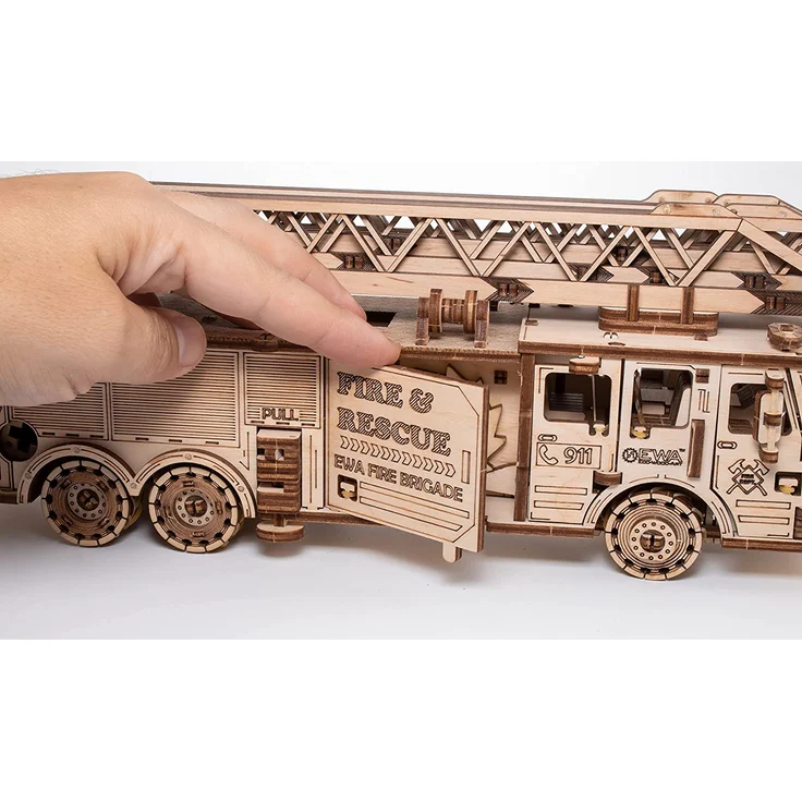 EWA Eco-Wood-Art - 3D-Holzpuzzle für Jugendliche und Erwachsene - Feuerwehrauto - DIY-Bausatz, Selbstmontage, kein Kleber erforderlich - 439 Stück, FIRE Truck, Natürlich – Bild 4