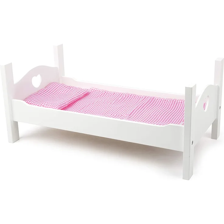 Small Foot 11212 Puppenbett aus weißem Holz, inkl. niedlicher Wäsche, Rollenspielzeug Spielzeug, Mehrfarbig